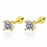 PANERMA Cubic Zirconia Stud Earrings Sizes 3mm and 4mm 925 Sterling Silver Post - 14K Gold or White Gold, Small Round Earrings
