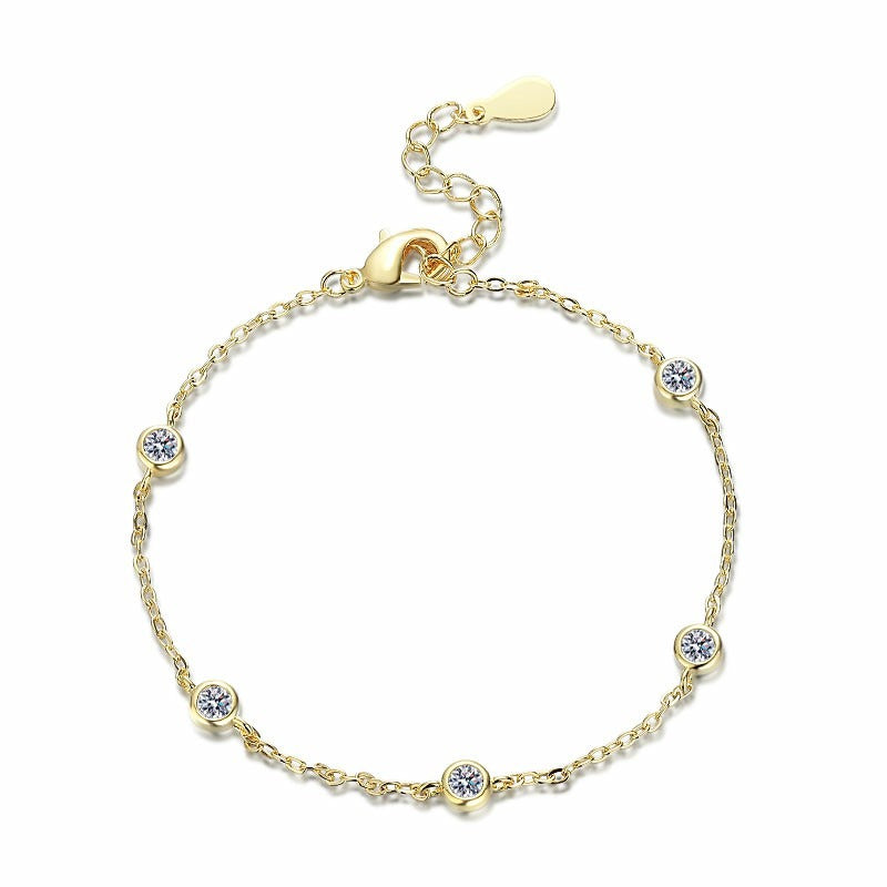 PANERMA Delicate Chain Bracelet with 3MM Cubic Zirconia Bezel Set - 14K Gold, Adjustable, 6.3 Inches + Extender