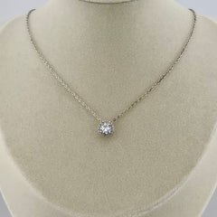 PANERMA Halo Pendant Necklace with Cubic Zirconia - 14K White Gold, 6.5mm Center Stone, 18 Inches