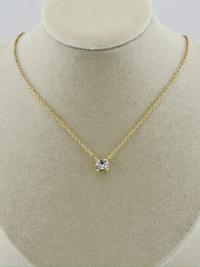 PANERMA Solitaire Stone Pendant Necklace - 7.3mm Cubic Zirconia, 14K Gold or White Gold, 18 Inches + 2in Extender