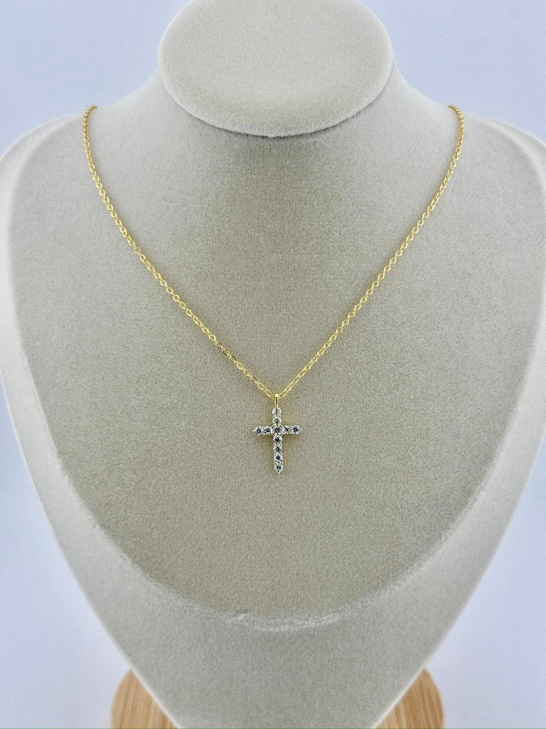 PANERMA Cross Pendant Necklace with Cubic Zirconia - 14K Gold, 18 Inches 2 In Extender